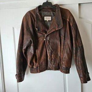 Vintage Pelle Studio Brown Leather Bomber Jacket Mens XL Moto Biker 80s 90s